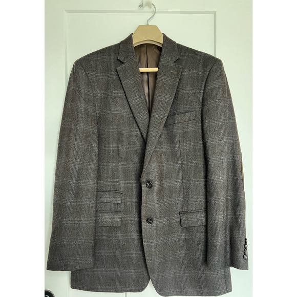 Lauren Ralph Lauren Brown Suit Jacket 100%‎ Wool Elbow Patch 44L - Picture 1 of 12
